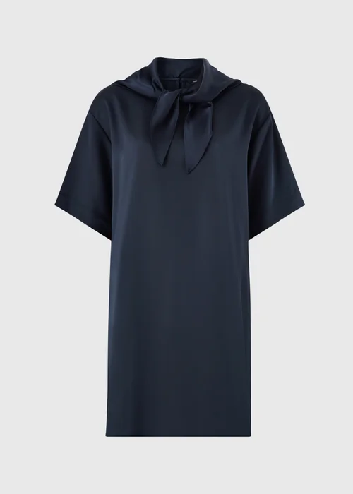 Navy Satin Scarf Neck Detail Mini Dress - Size 8 Image 2