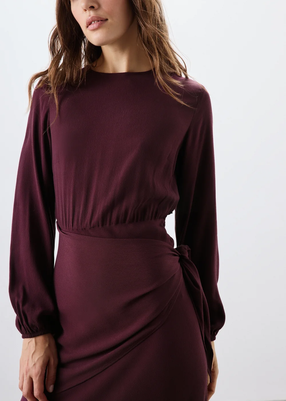 Burgundy Wrap Midi Dress - Size 8 Image 4