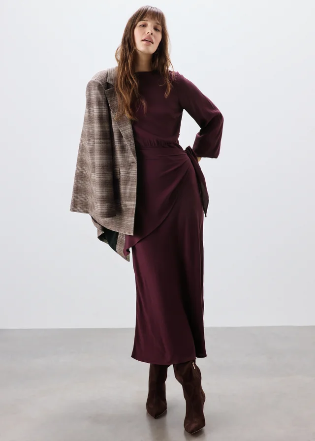 Burgundy Wrap Midi Dress