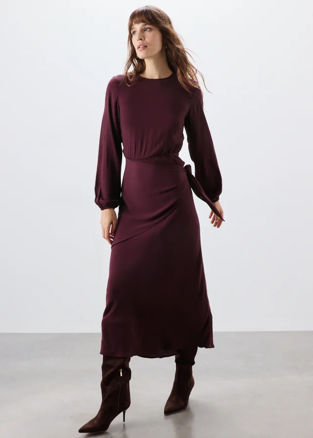 Burgundy Wrap Midi Dress