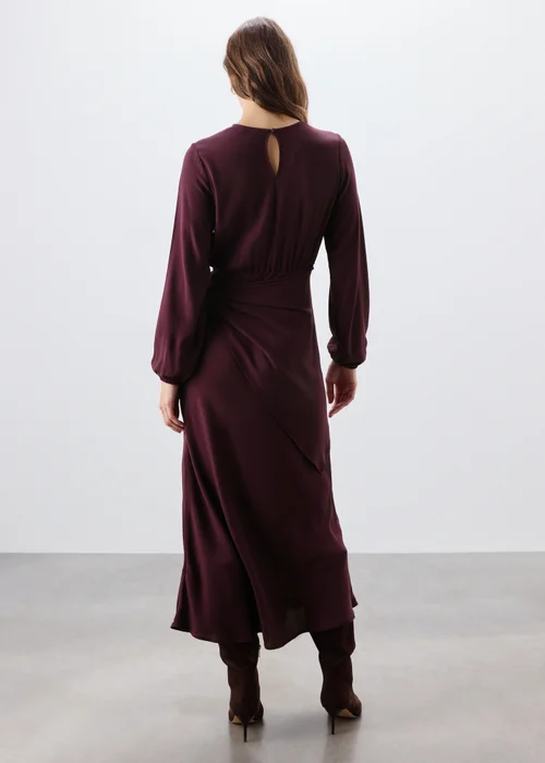 Burgundy Wrap Midi Dress - Size 8 Image 3