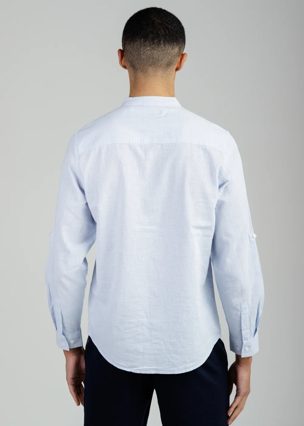 Tokyo Laundry Light Blue Linen Blend Long Sleeve Button-Up Shirt With Grandad Collar - L Image 2