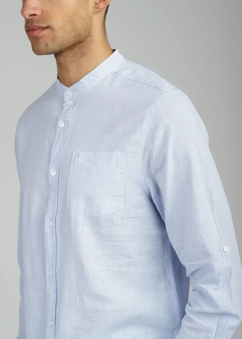 Tokyo Laundry Light Blue Linen Blend Long Sleeve Button-Up Shirt With Grandad Collar - L Image 3