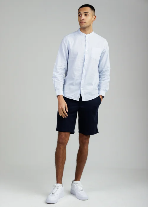 Tokyo Laundry Light Blue Linen Blend Long Sleeve Button-Up Shirt With Grandad Collar - L Image 4