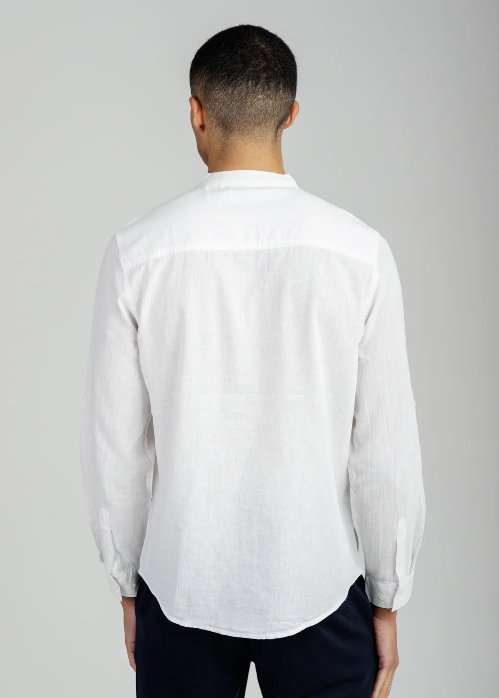 Tokyo Laundry White Linen Blend Long Sleeve Button-Up Shirt With Grandad Collar - M Image 3