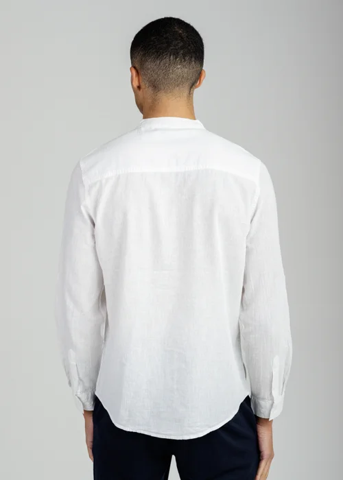 Tokyo Laundry White Linen Blend Long Sleeve Button-Up Shirt With Grandad Collar - M Image 3