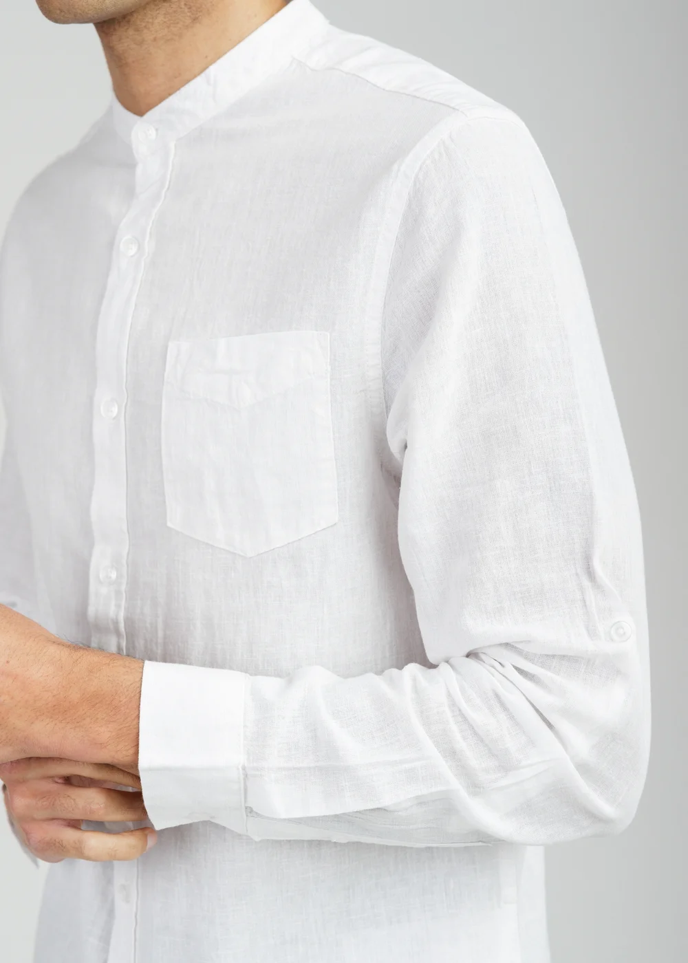 Tokyo Laundry White Linen Blend Long Sleeve Button-Up Shirt With Grandad Collar - M Image 4