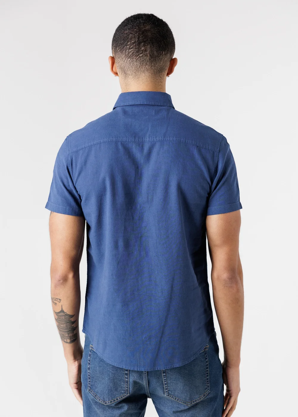 Tokyo Laundry Dark Blue Linen Blend Short Sleeve Button-Up Shirt With Chest Pocket - S Image 2
