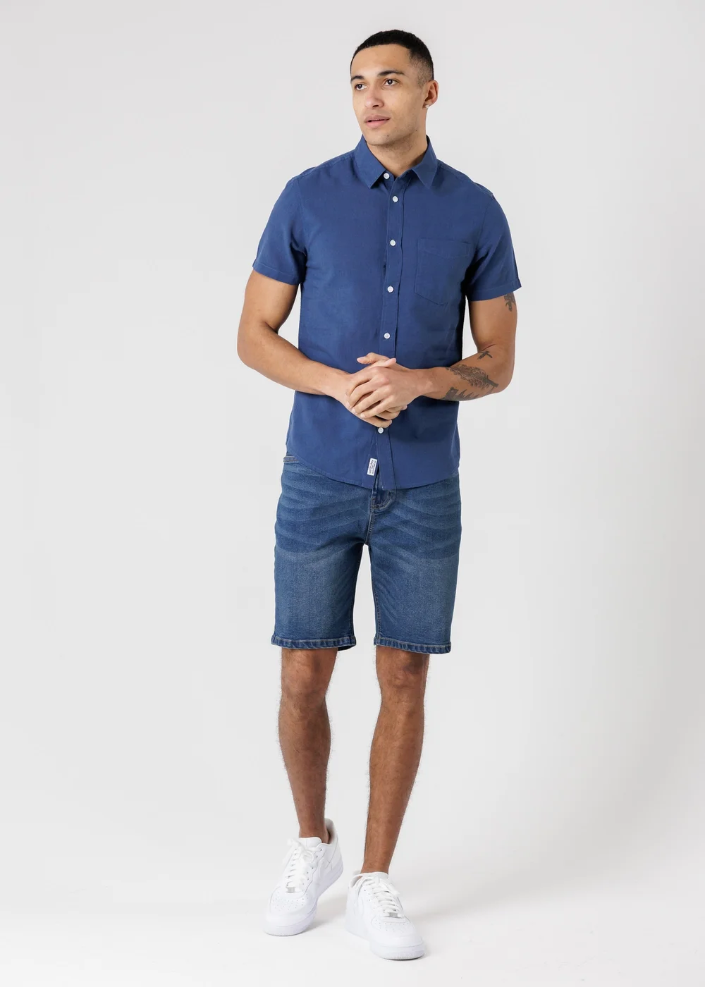 Tokyo Laundry Dark Blue Linen Blend Short Sleeve Button-Up Shirt With Chest Pocket - S Image 4