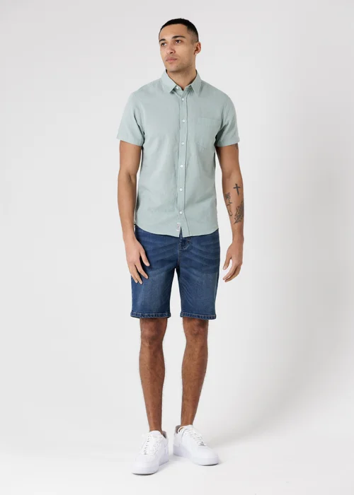 Tokyo Laundry green Linen Blend Short Sleeve Button-Up Shirt With Chest Pocket - L Image 4