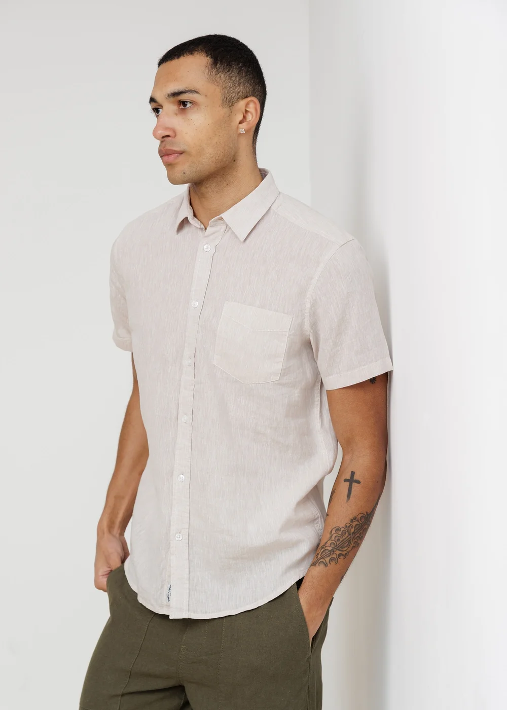 Tokyo Laundry Natural Linen Blend Short Sleeve Button-Up Shirt With Chest Pocket - XL Image 1