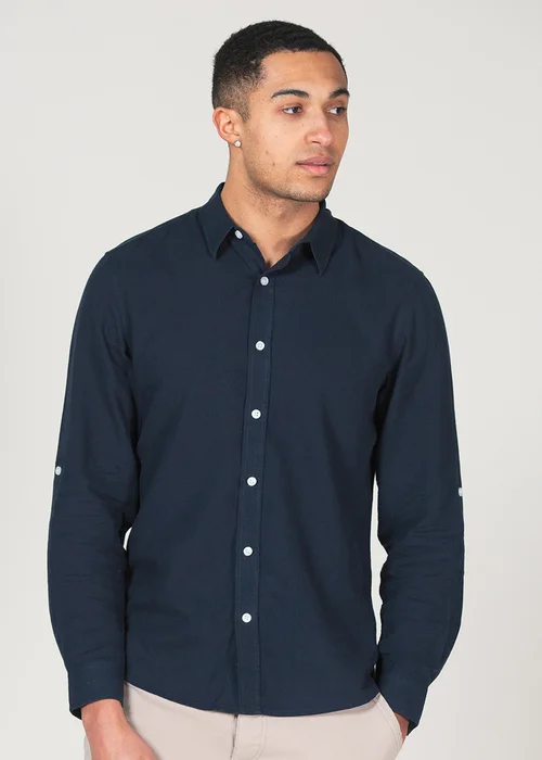 Tokyo Laundry Navy Linen Blend Long Sleeve Button-Up Shirt - XL Image 1