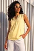 Roman Light Yellow Sleeveless V-Neck Lace Trim Cotton Top - 18 Image 2