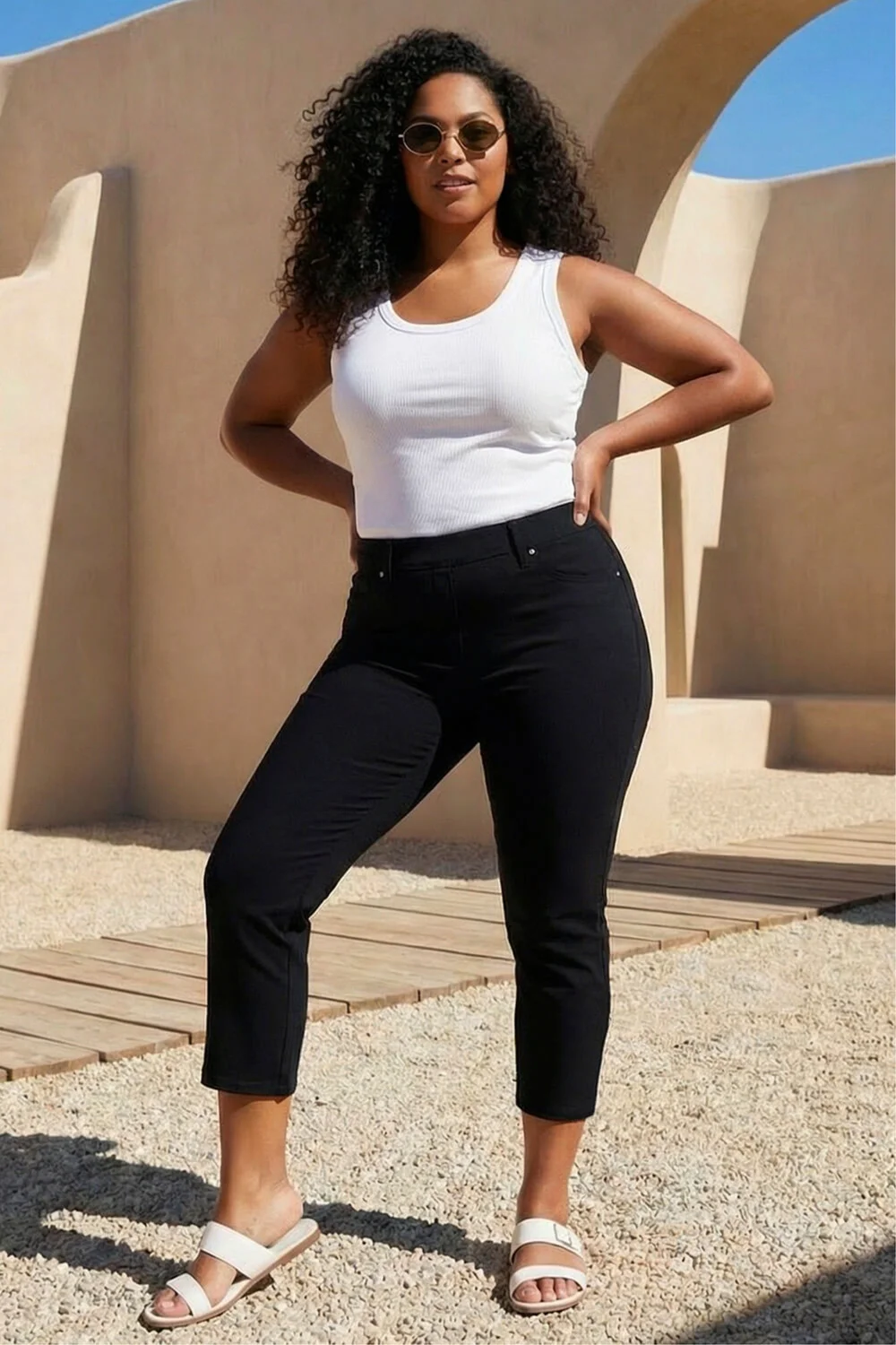 Roman Black Curve Elastic Waist Cropped Denim Jeggings - 20 Image 1