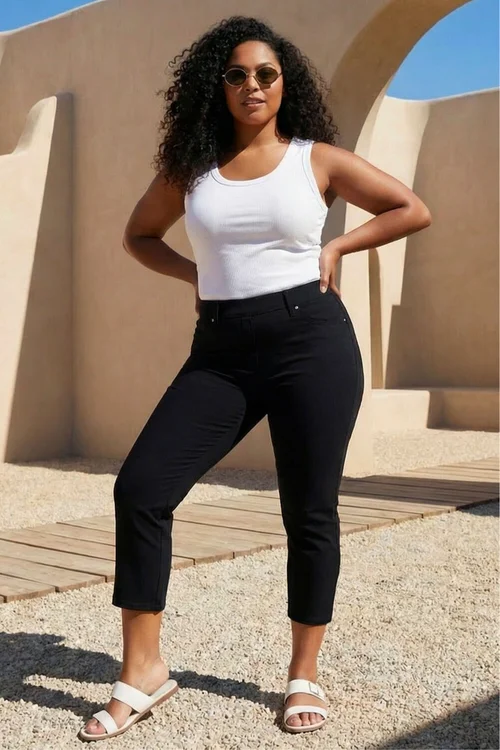 Roman Black Curve Elastic Waist Cropped Denim Jeggings - 20 Image 1