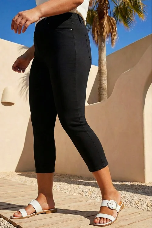Roman Black Curve Elastic Waist Cropped Denim Jeggings - 20 Image 2