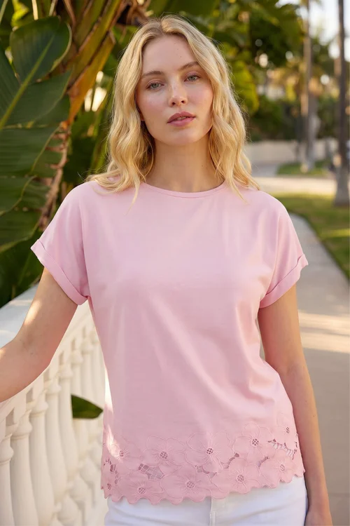 Roman Pink Cut Out Hem Stretch Top - 18 Image 1