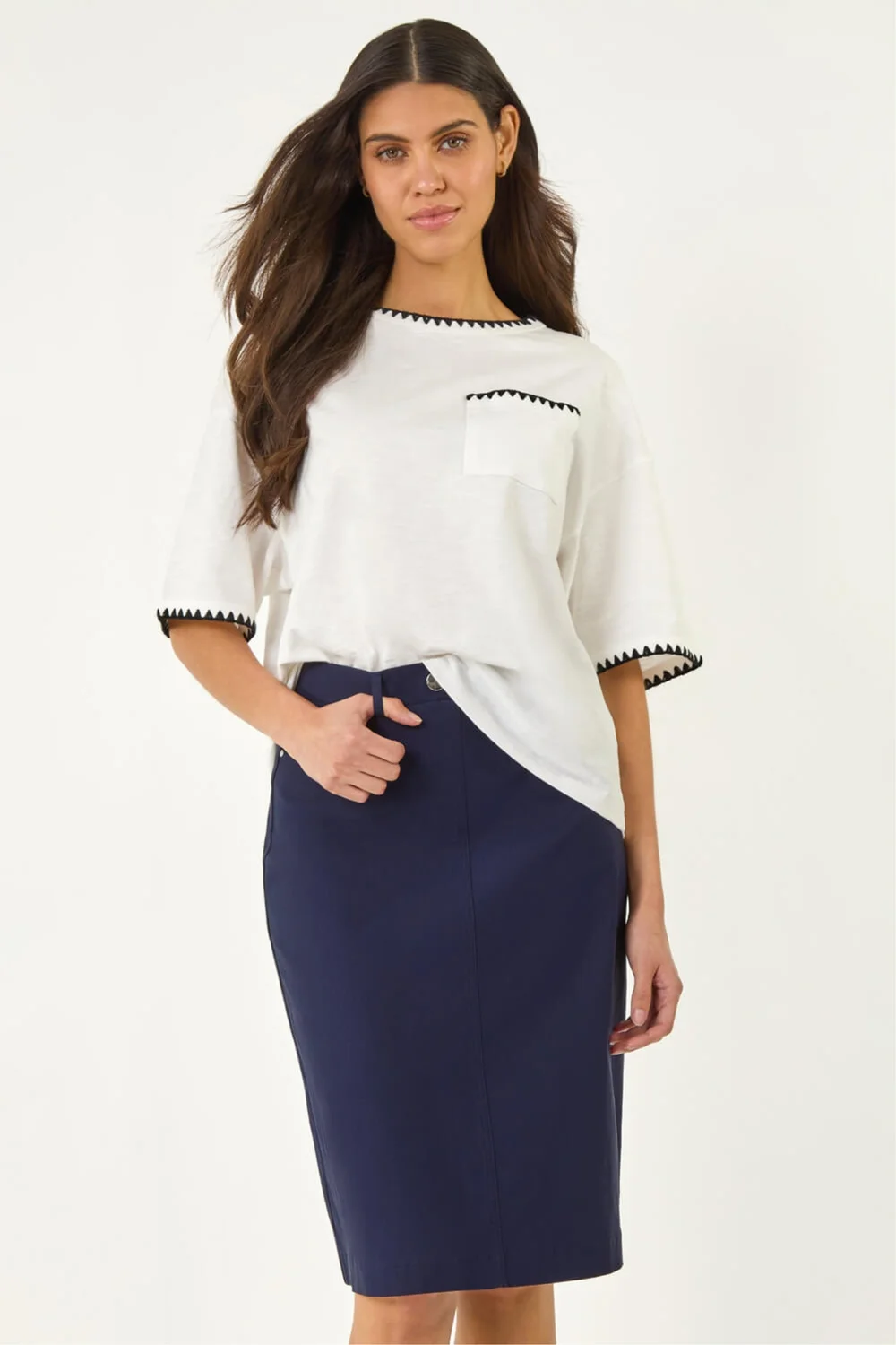 Roman Navy A-Line Bengaline Stretch Skirt - 14 Image 4