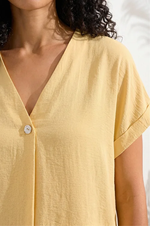 Roman Yellow Pleat Front V-Neck Top - 10 Image 4