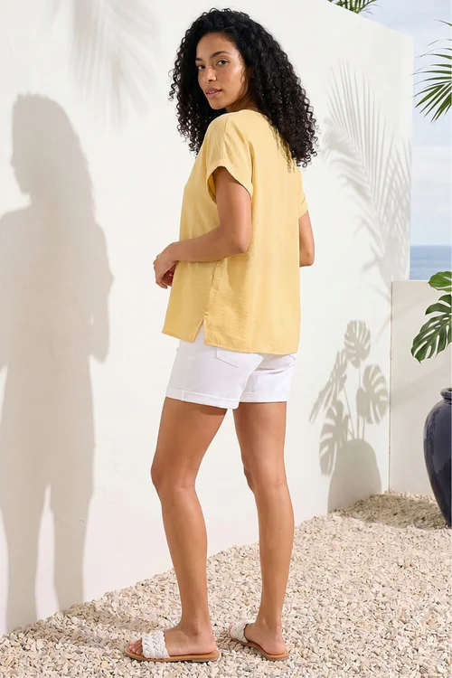 Roman Yellow Pleat Front V-Neck Top - 10 Image 3