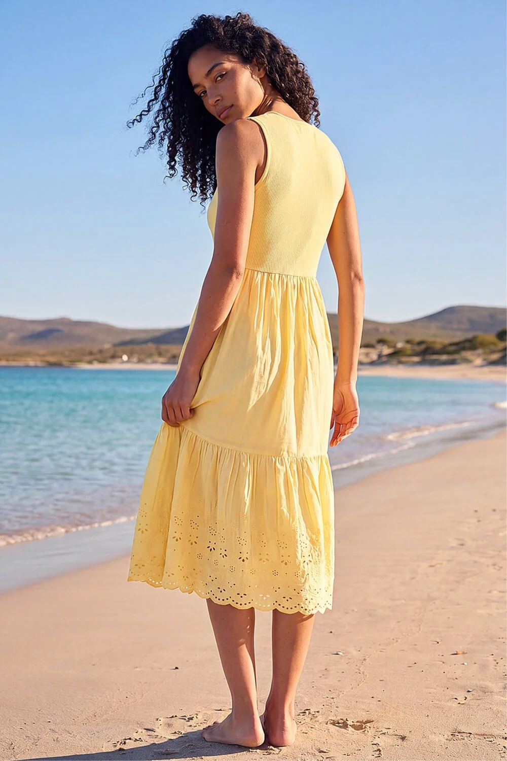Roman Yellow Cotton Broderie Midi Dress - 20 Image 3
