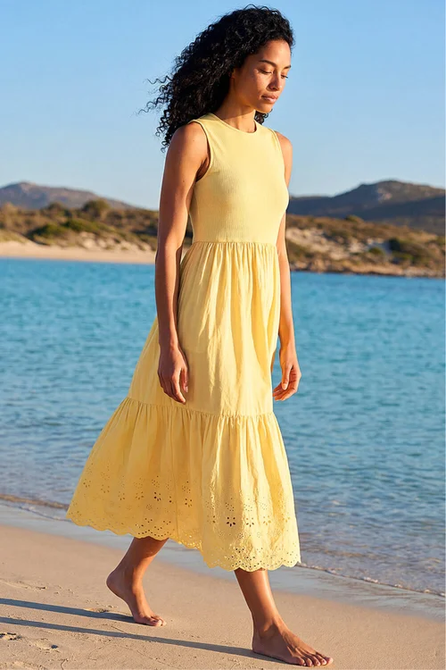 Roman Yellow Cotton Broderie Midi Dress - 20 Image 2