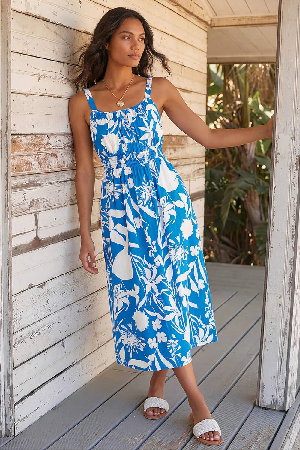 Roman Blue Shirred Waist Strappy Midi Dress - 16 Image 1
