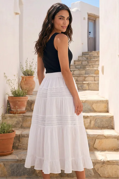 Roman Ivory Lace A-Line Midi Skirt - 16 Image 4