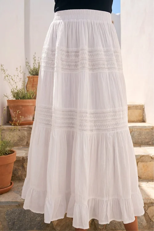 Roman Ivory Lace A-Line Midi Skirt - 16 Image 1
