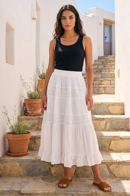Roman Ivory Lace A-Line Midi Skirt - 16 Image 2