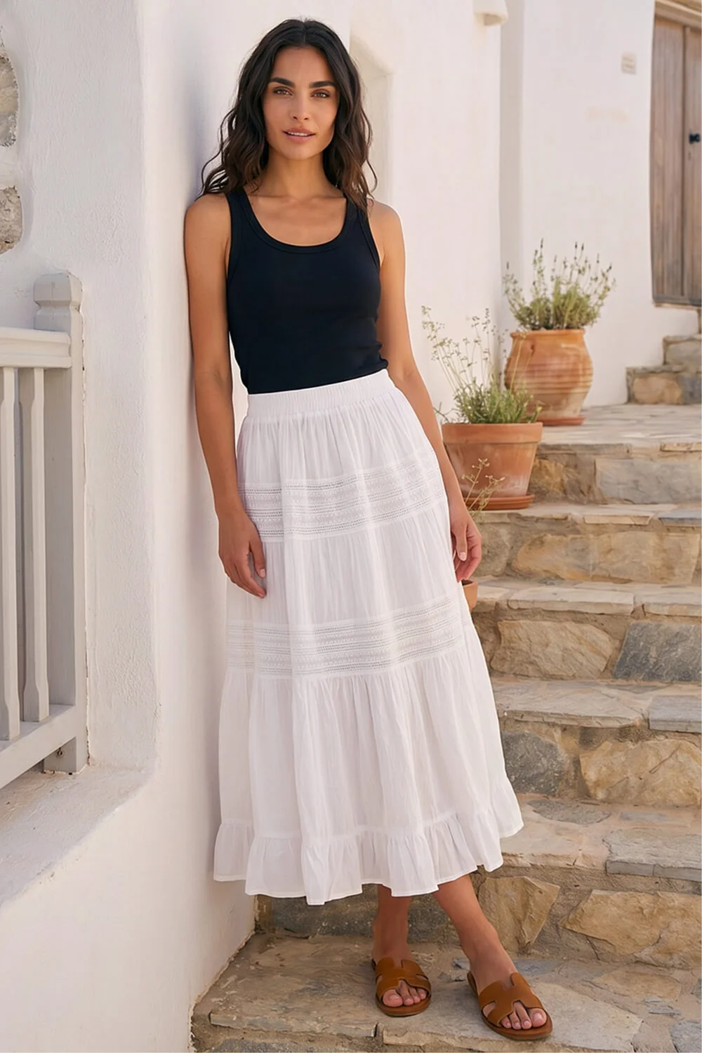 Roman Ivory Lace A-Line Midi Skirt - 16 Image 3