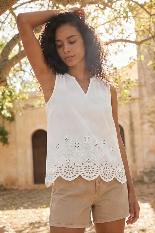 Roman Ivory Cotton Broderie Hem Top - 12 Image 1