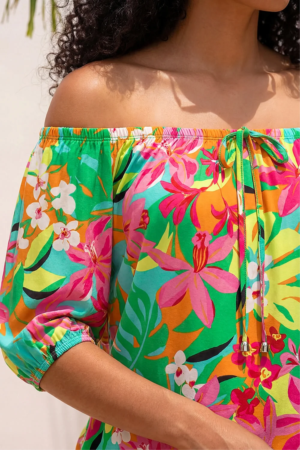 Roman Green Floral Print Bardot Top - 20 Image 4