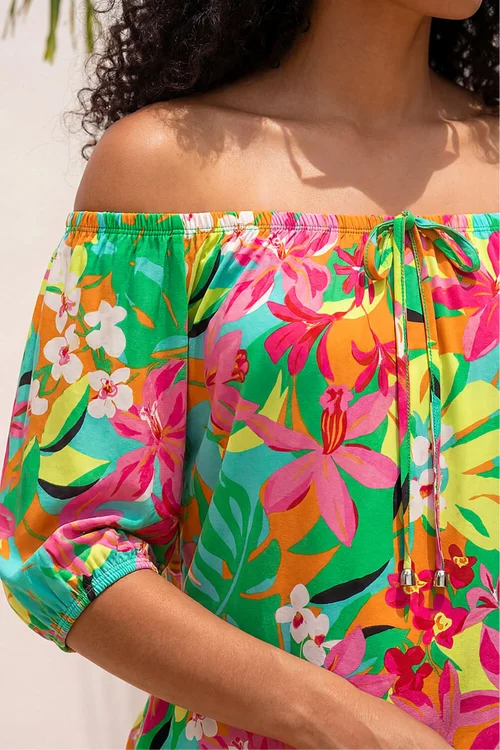 Roman Green Floral Print Bardot Top - 20 Image 4