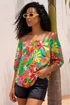 Roman Green Floral Print Bardot Top - 20 Image 1