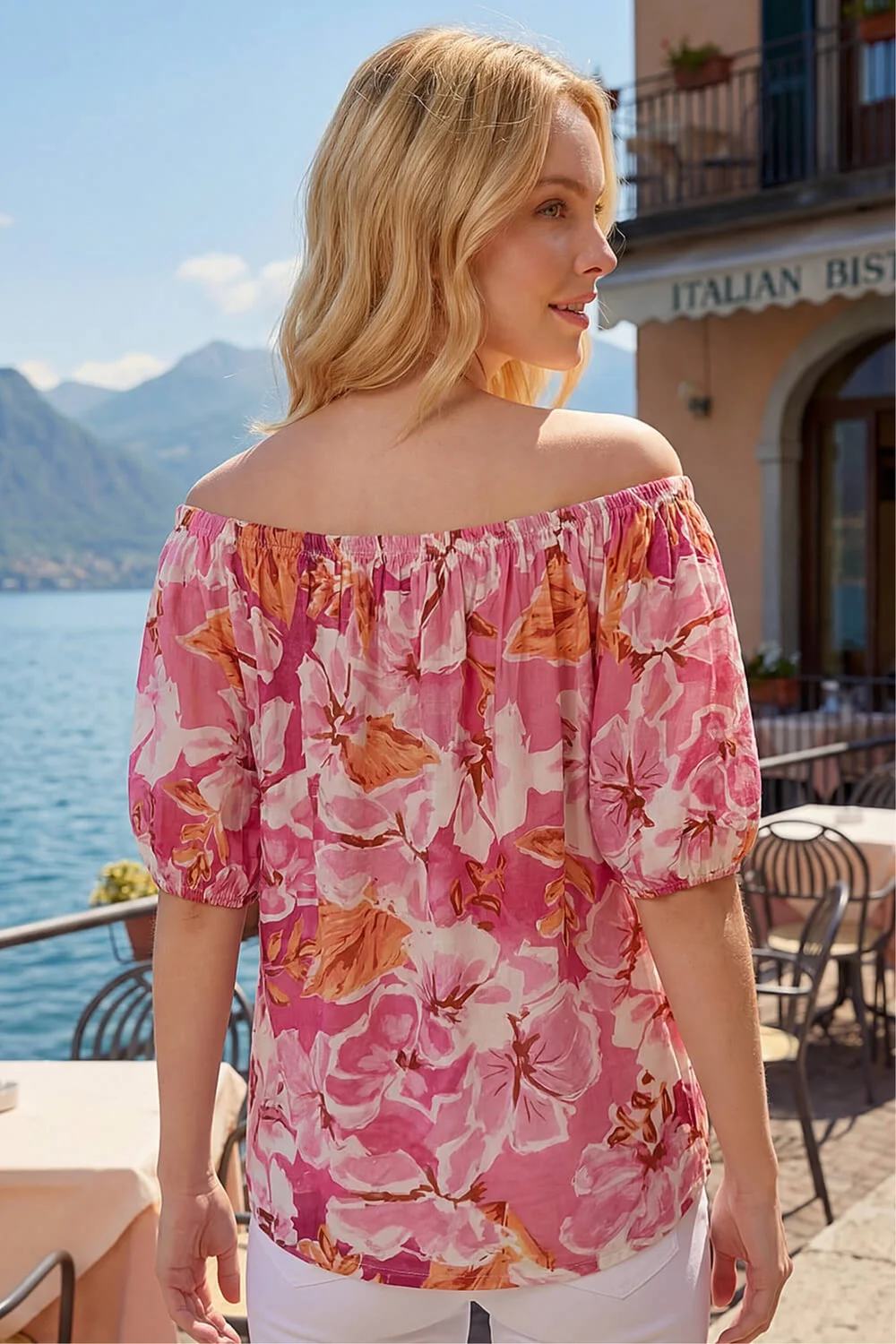 Roman Pink Floral Print Bardot Top - 10 Image 3