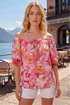 Roman Pink Floral Print Bardot Top - 10 Image 1
