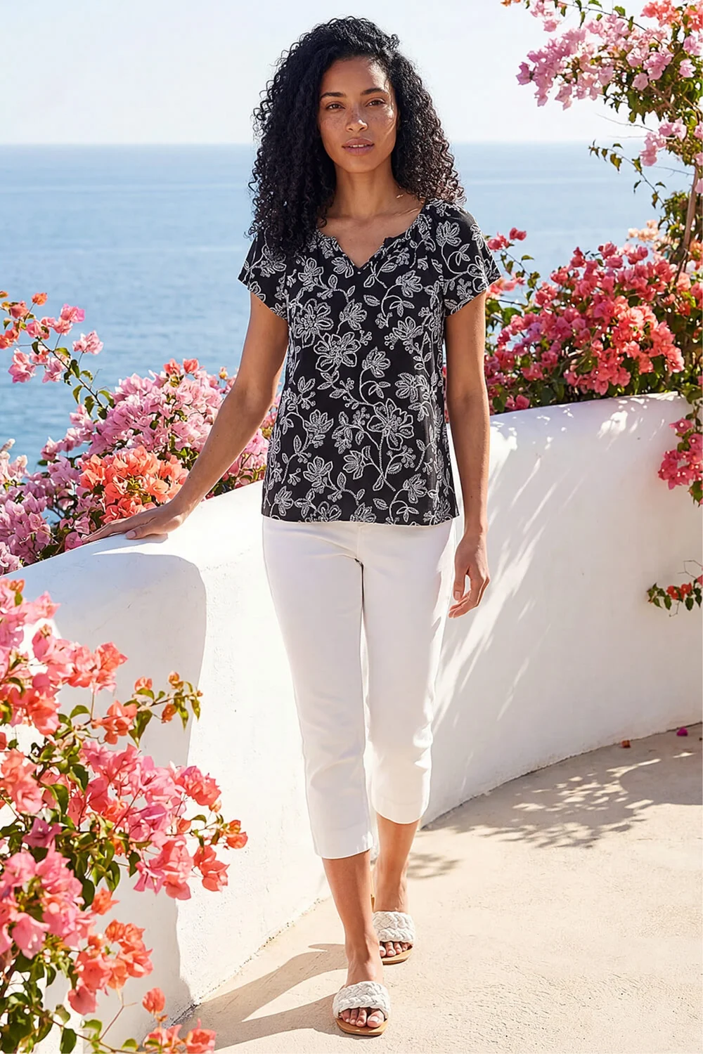 Roman Black Textured Print V-Neck Vest Top - 14 Image 2