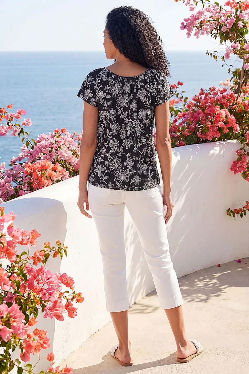 Roman Black Textured Print V-Neck Vest Top - 14 Image 3
