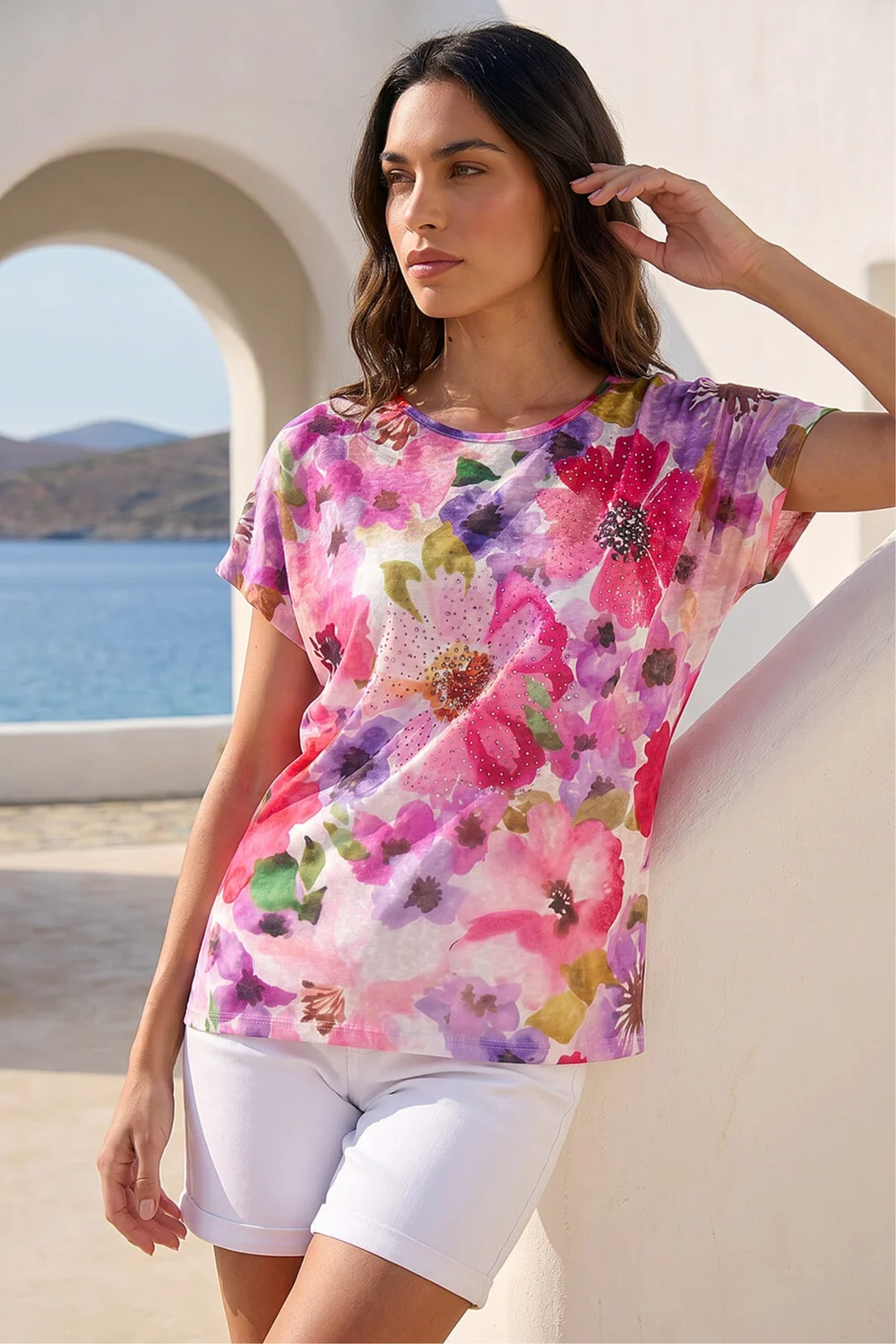 Roman Pink Floral Sparkle Top - 14 Image 1