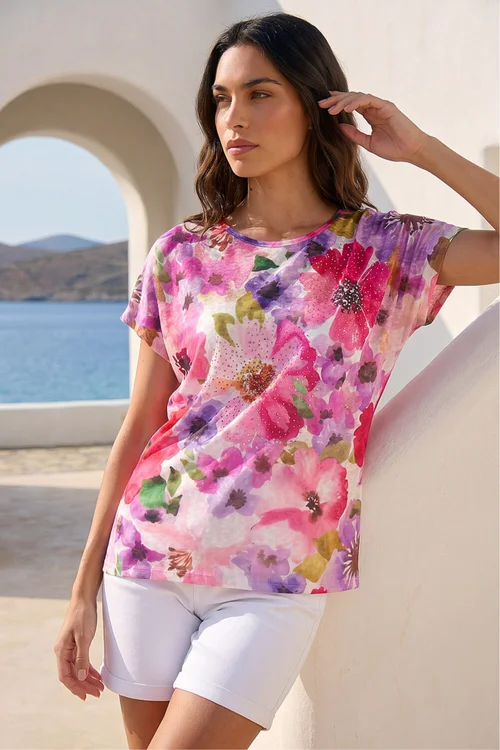 Roman Pink Floral Sparkle Top - 14 Image 1