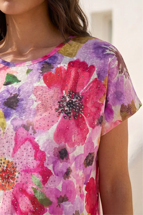 Roman Pink Floral Sparkle Top - 14 Image 4