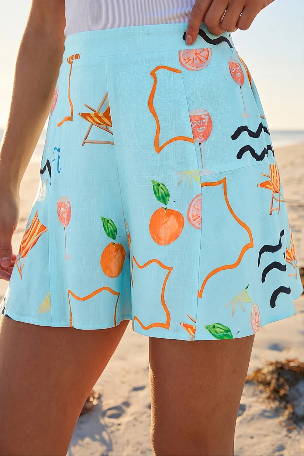 Dusk Blue Beach Print Shorts - 10 Image 2