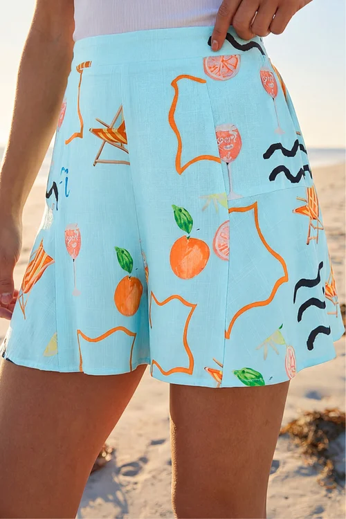 Dusk Blue Beach Print Shorts - 10 Image 2