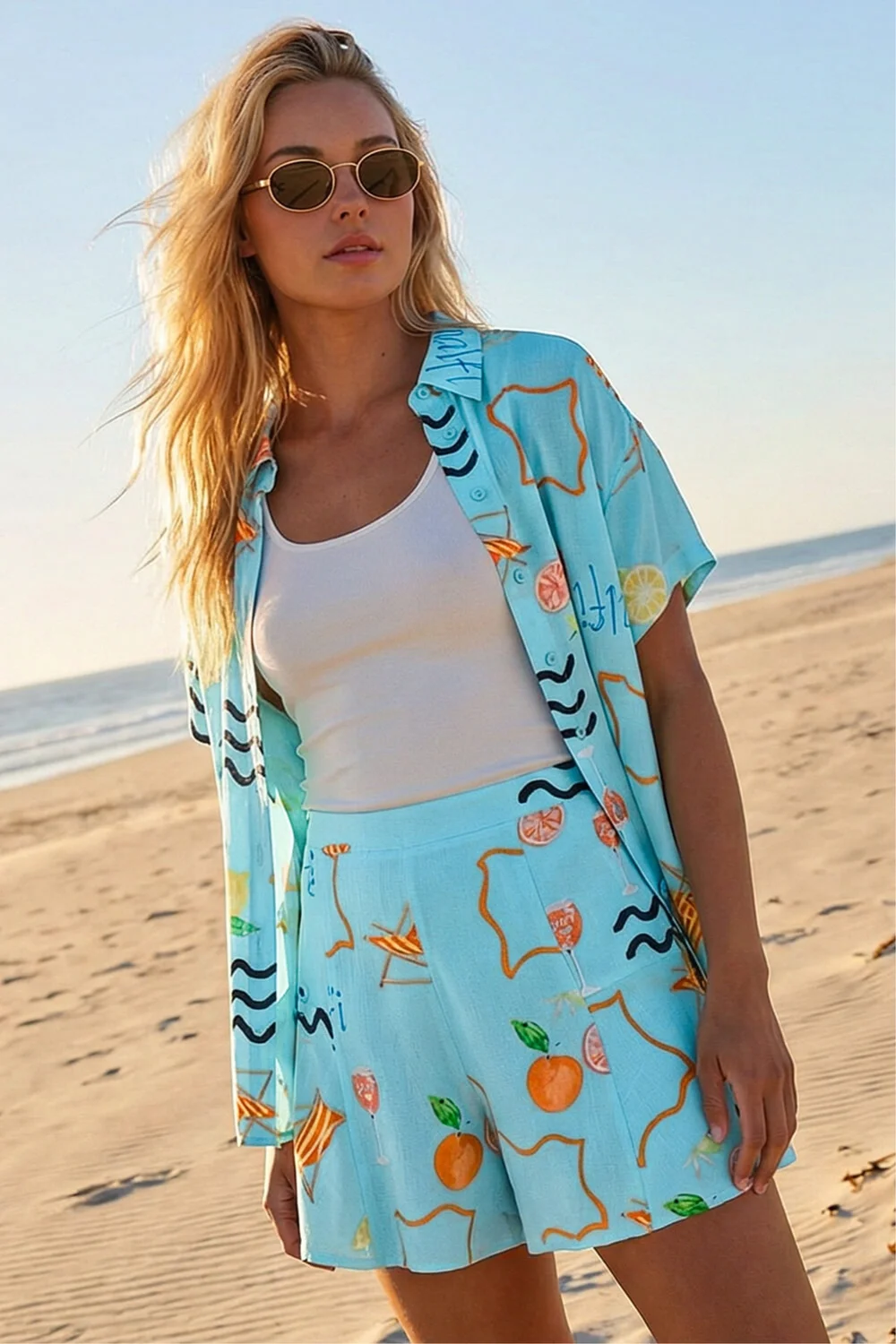 Dusk Blue Beach Print Shorts - 10 Image 4