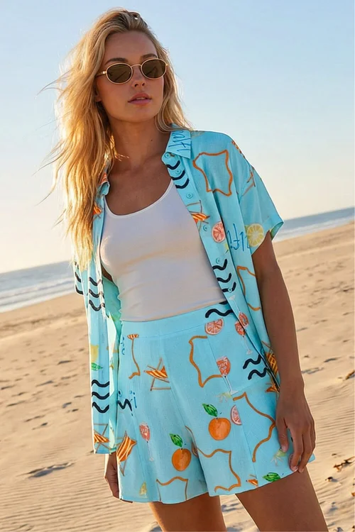 Dusk Blue Beach Print Shorts - 10 Image 4