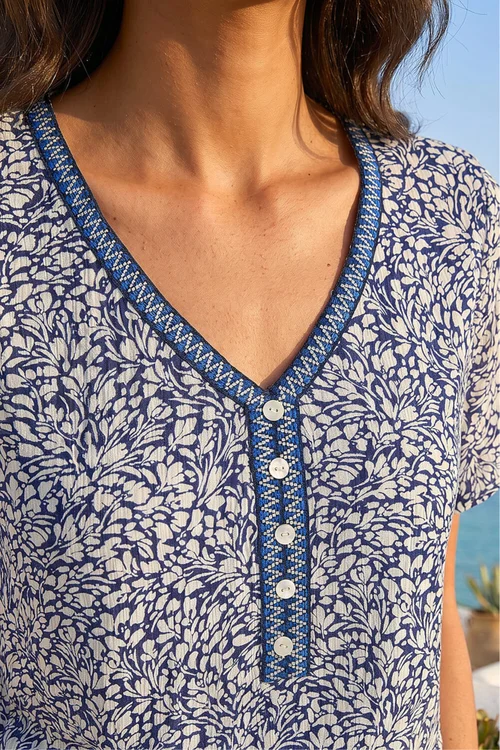 Roman Navy Ditsy Floral Trim Detail Top - 16 Image 4