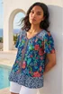 Roman Royal Blue Floral Print Trim Detail Top - 12 Image 1