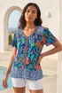 Roman Royal Blue Floral Print Trim Detail Top - 12 Image 2