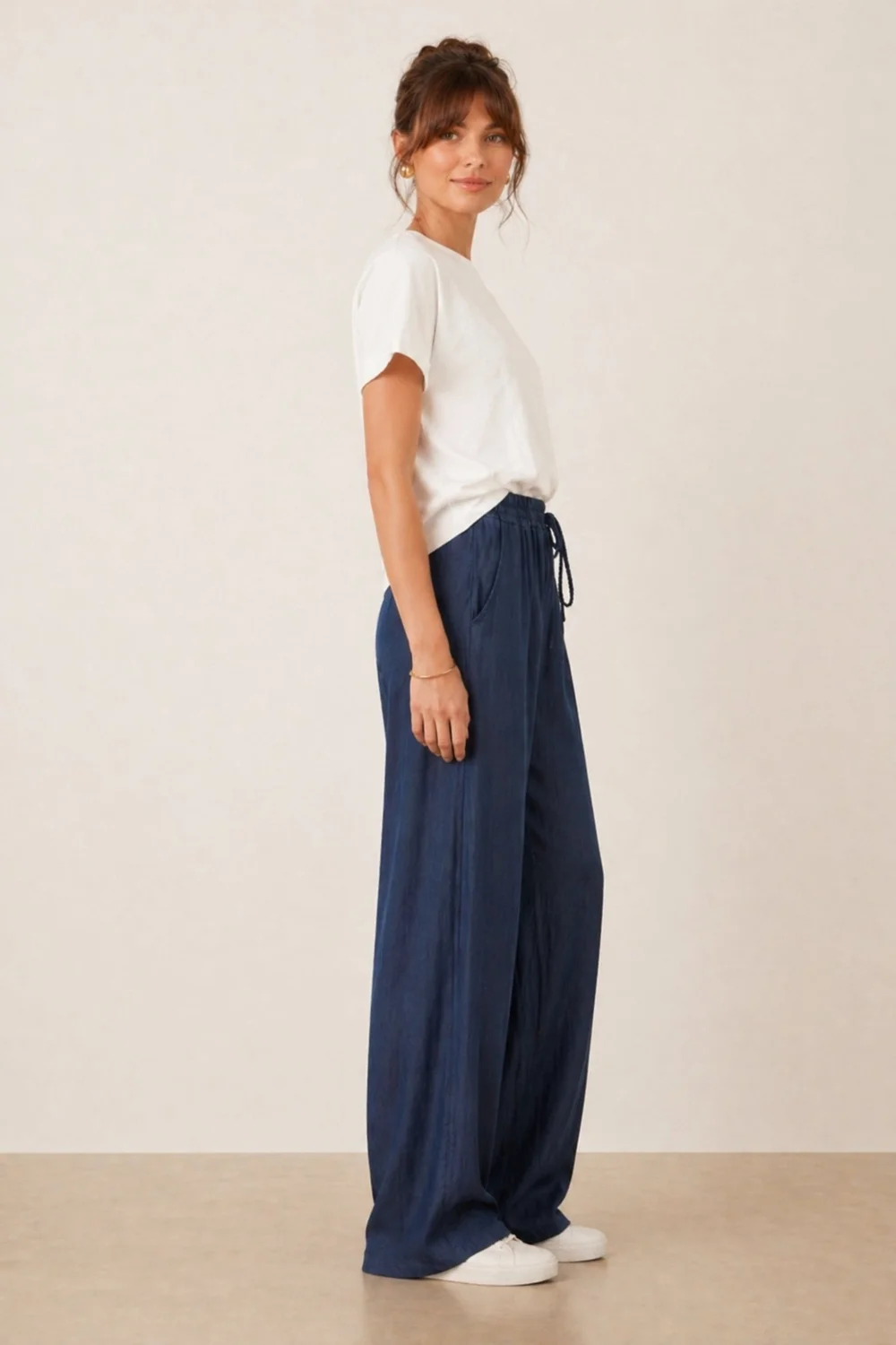 Style Cheat Navy Wide-Leg Elasticated Tie-Front Trousers - 14 Image 2